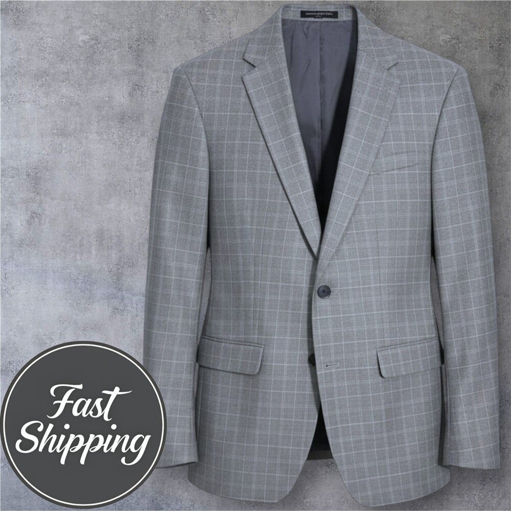 BANANA REPUBLIC 40R Slim Fit Blazer Gray Plaid Stretch Cotton 2-Button Jacket